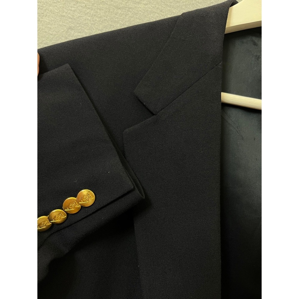 VTG Austin Reed Mens Navy Two Button Blazer Gold Crest Buttons Tailored USA 42R
